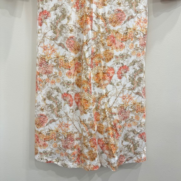 Peruvian Connection Persephone Dress Floral V-Neck Jersey Midi Orange Cream L - Picture 9 of 13